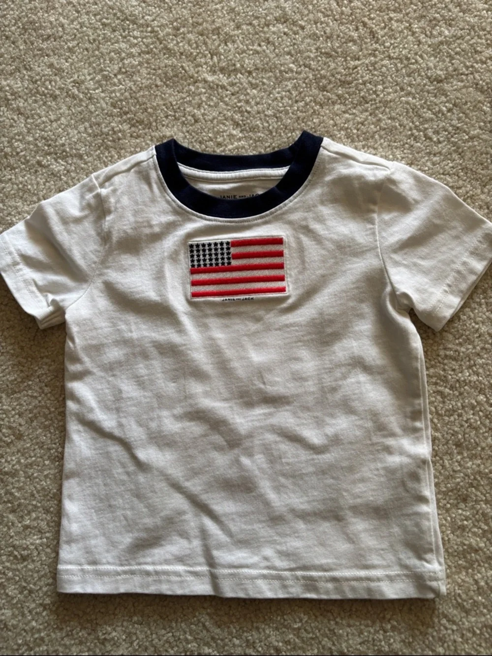 Janie and Jack White Short-Sleeve Tee with Navy Trim and Flag Patch